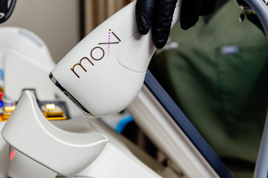 The team at Exhibit Medical Aesthetics uses Moxi for laser skin resurfacing in Denville.