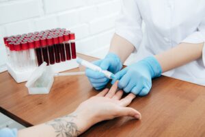 close photo of a blood draw for hormone therapy for women in Denville.